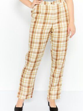 Ghospell Plaid/Checkered Straight Leg Pants, Beige, size 6, NWT